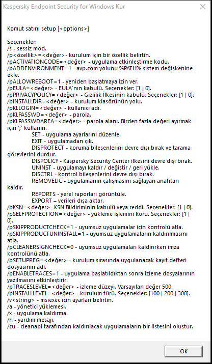 Uygulamayı CMD aracılığıyla yüklemek için komut seçeneklerini açıklayan araç ipucu penceresi.