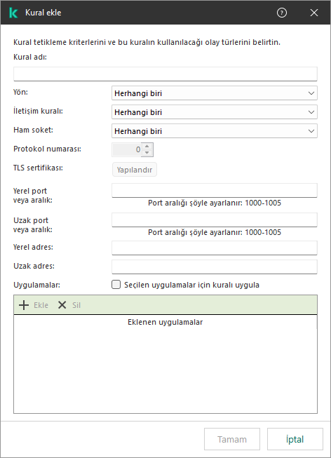 EDR telemetri istisna kuralı penceresi. Kullanıcı kural tetikleme kriterlerini belirleyebilir.