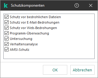 Ein Fenster mit einer Liste der App-Komponenten. Die Ausnahme gilt nur für den Betrieb der ausgewählten Komponenten.