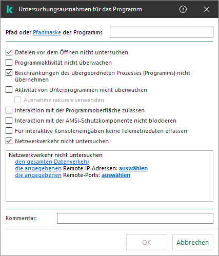 Ein Fenster mit einem Eingabefeld für den Datei- oder Ordnerpfad. Es können Masken verwendet werden.