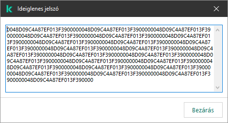 Egy ablak ideiglenes jelszóval.