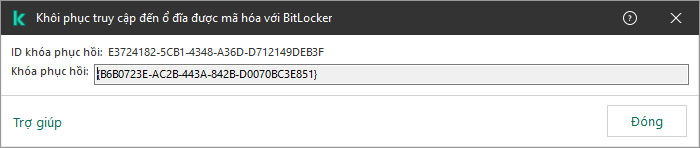 Một cửa sổ chứa khóa để khôi phục quyền truy cập ổ đĩa không thuộc hệ thống được mã hóa.