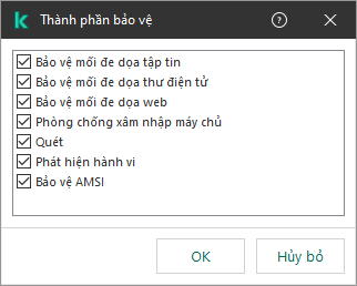 Một cửa sổ chứa danh sách các thành phần của ứng dụng. Mục loại trừ chỉ áp dụng cho hoạt động của các thành phần được chọn.