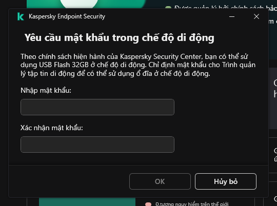 Cửa sổ chứa các trường để nhập và xác nhận mật khẩu.