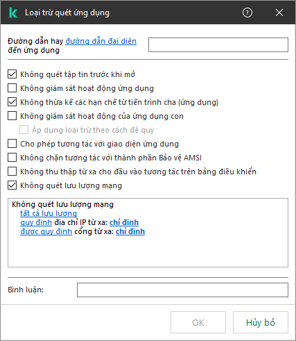 Một cửa sổ có trường để nhập đường dẫn đến tập tin hoặc thư mục. Có thể sử dụng các ký tự đại diện.