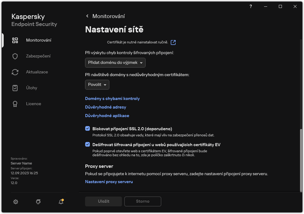 Okno Nastavení pravidla sítě aplikace.