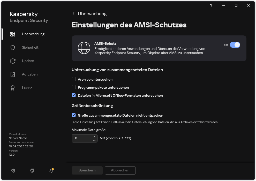 Fenster „Einstellungen für den AMSI-Schutz“.