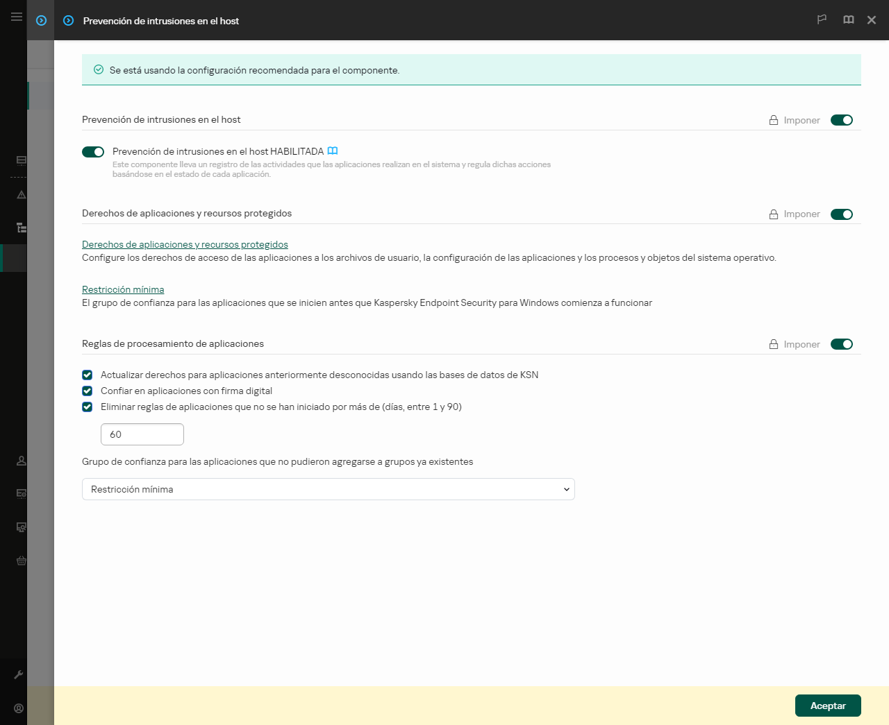 Ventana de Configuración de Prevención de intrusiones