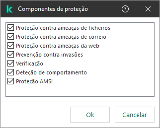 Uma janela com a lista de componentes da aplicação. A exclusão aplica-se apenas à operação de componentes selecionados.