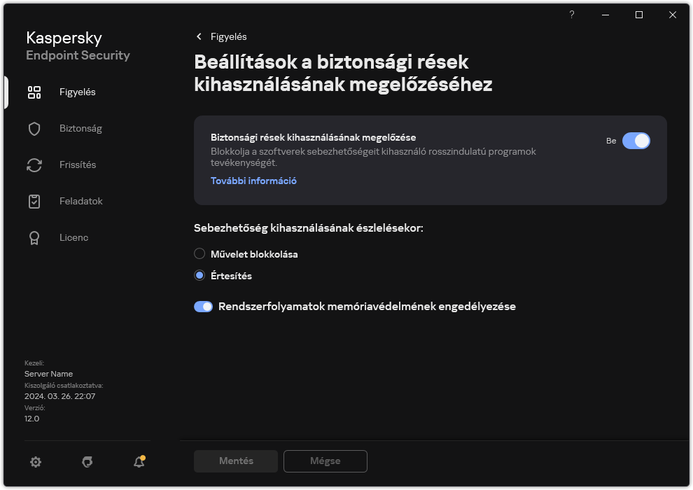 A Biztonsági rések kihasználásának megelőzése funkció ablaka