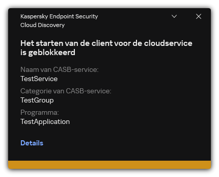 Melding voor blokkeren van cloudservices. De gebruiker kan gedetailleerde informatie over de regel bekijken.