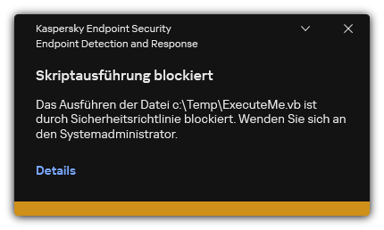 Benachrichtigung über eine blockierte Skript-Ausführung. Der Benutzer kann detaillierte Informationen über die Regel anzeigen.