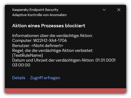 Benachrichtigung über eine ausgelöste Regel. Der Benutzer kann eine Erlaubnisanfrage für eine Prozessaktion erstellen.
