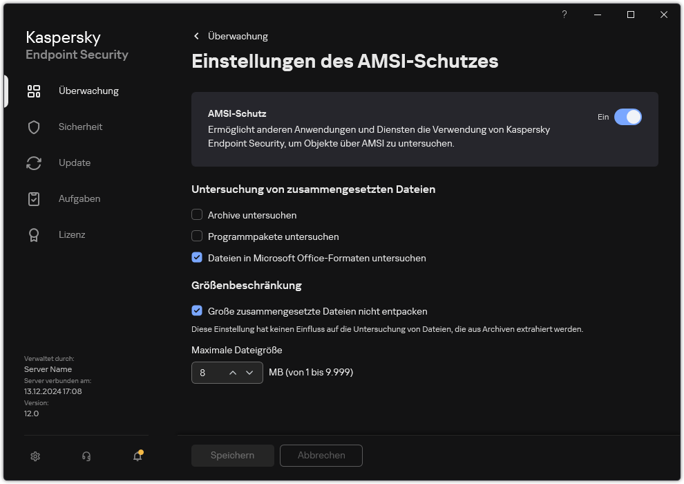 Fenster „Einstellungen für den AMSI-Schutz“.
