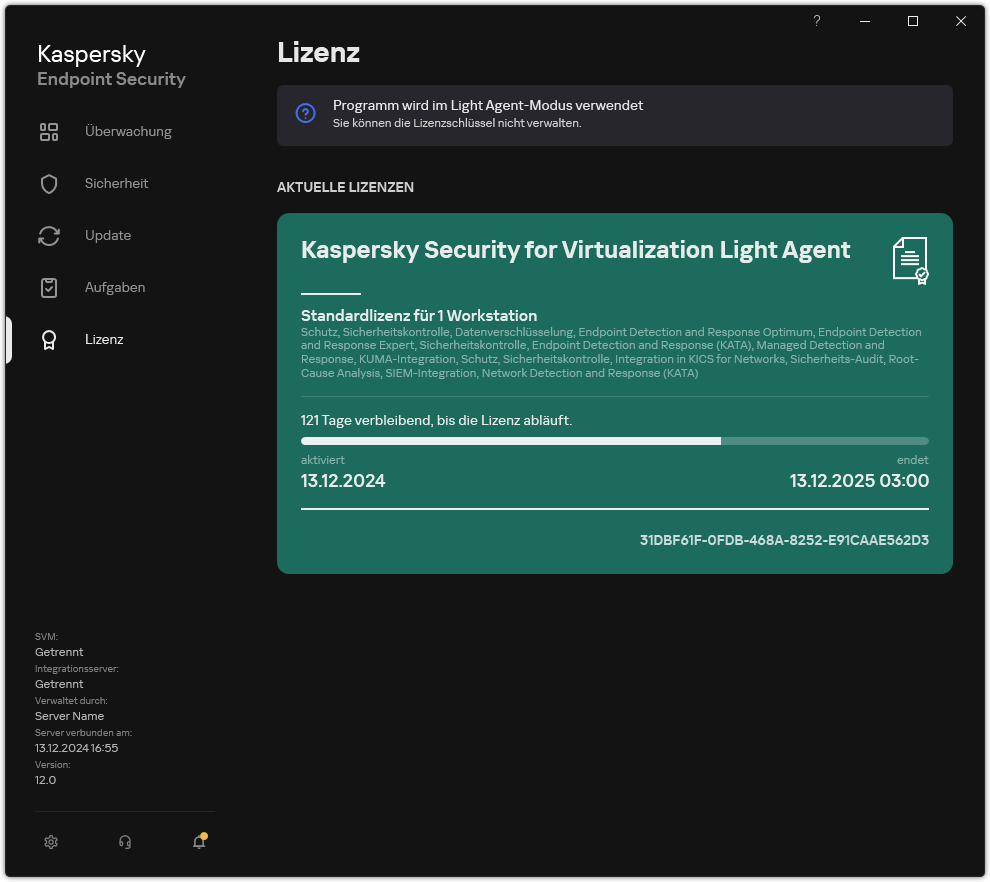 Das Fenster mit Lizenzinformationen.
