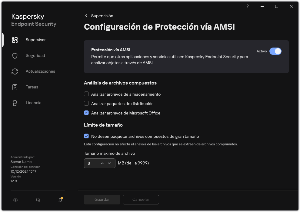 Ventana de Configuración de Protección vía AMSI.