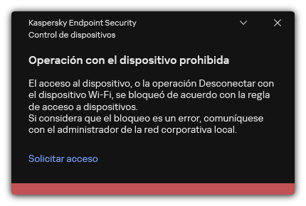 Notificación sobre una conexión Wi-Fi bloqueada. El usuario puede crear una solicitud para conectarse a la red Wi-Fi.