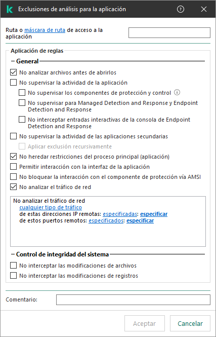 Una ventana con un campo para ingresar la ruta a un archivo o carpeta. Se pueden usar máscaras.