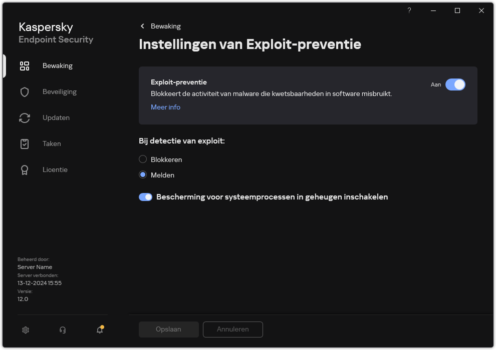 Exploit-preventie instellingenvenster