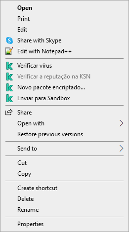 Menu de contexto do ficheiro.