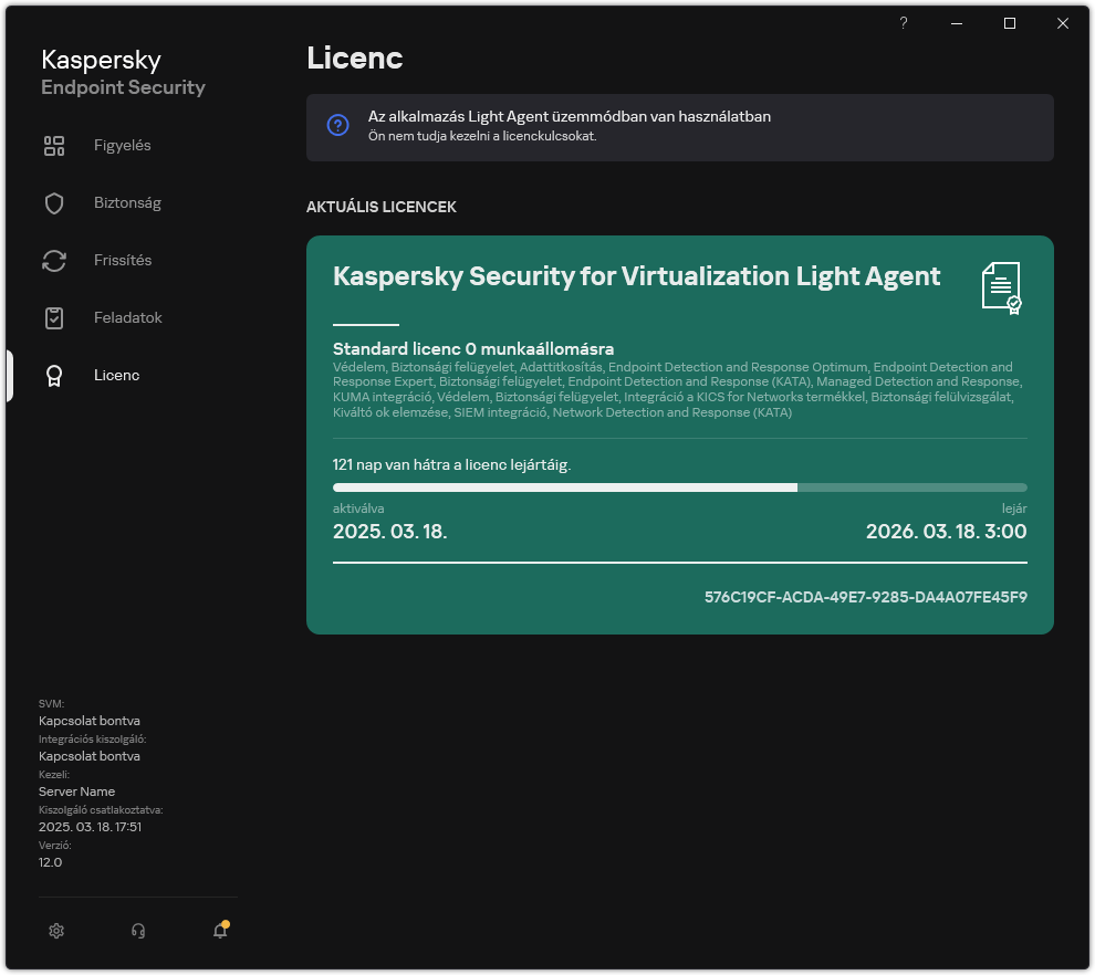 A licencinformációkat tartalmazó ablak.