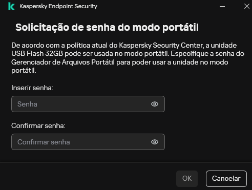 A janela contém campos para inserir e confirmar a senha.