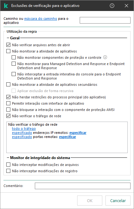 Uma janela com campo para inserir o caminho para o arquivo ou pasta. Máscaras podem ser usadas.
