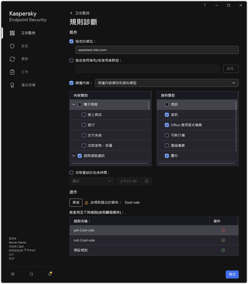 網頁資源測試結果視窗。