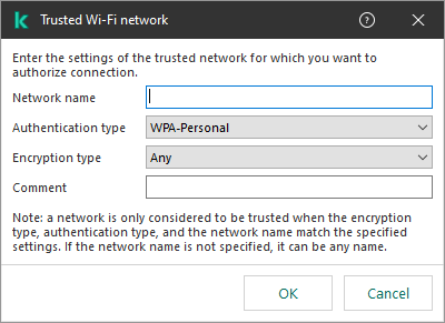The window contains the settings of the trusted Wi-Fi network.