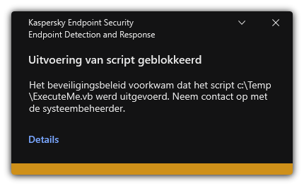 Melding over geblokkeerde uitvoering van script. De gebruiker kan gedetailleerde informatie over de regel bekijken.