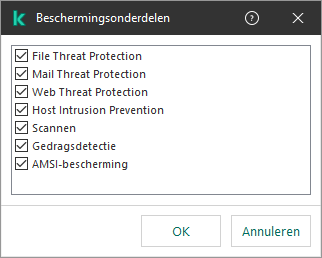 Een venster met de lijst van programmacomponenten. De uitzondering is alleen van toepassing op de werking van geselecteerde componenten.