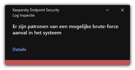 Melding over mogelijke brute-force-aanval. De gebruiker kan gedetailleerde informatie over de regel bekijken.