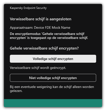 Melding over een verbonden station waarop bestandsversleuteling is ingeschakeld. De gebruiker kan bestanden versleutelen of weigeren.