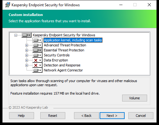 Installer window with a list of components that a user can select.