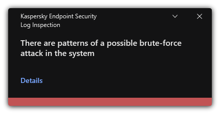 Notification about possible brute-force attack. The user can view detailed information about the rule.