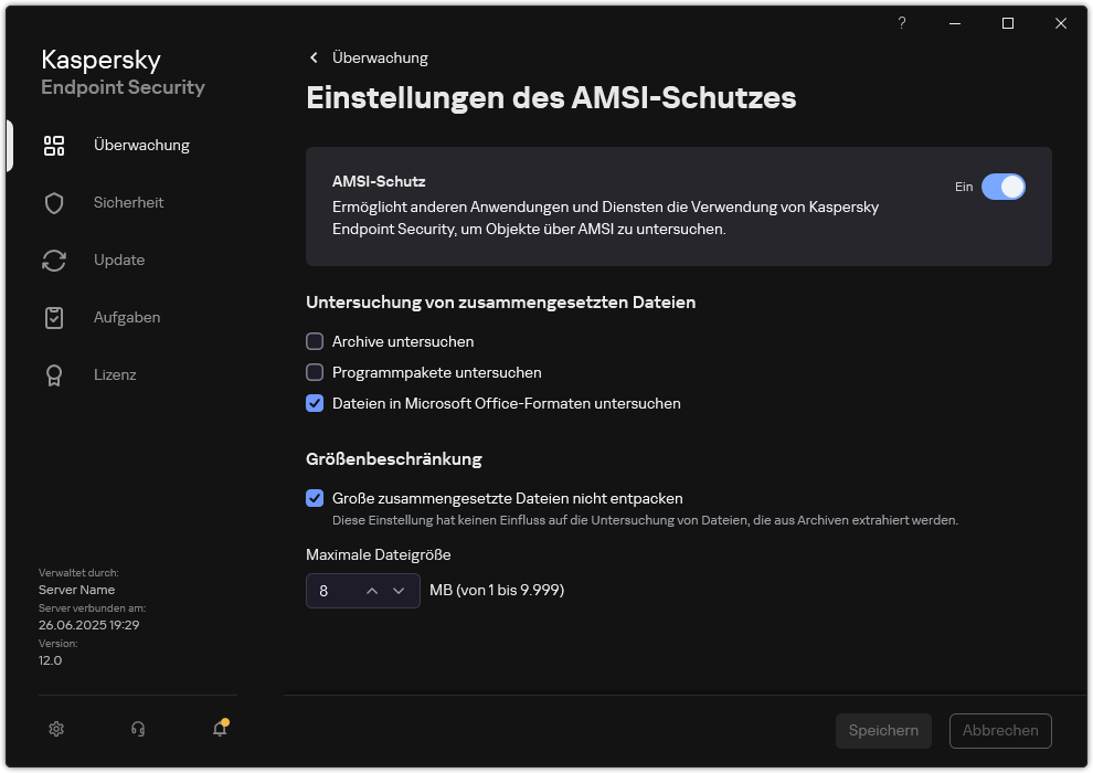 Fenster &bdquo;Einstellungen für den AMSI-Schutz&ldquo;.