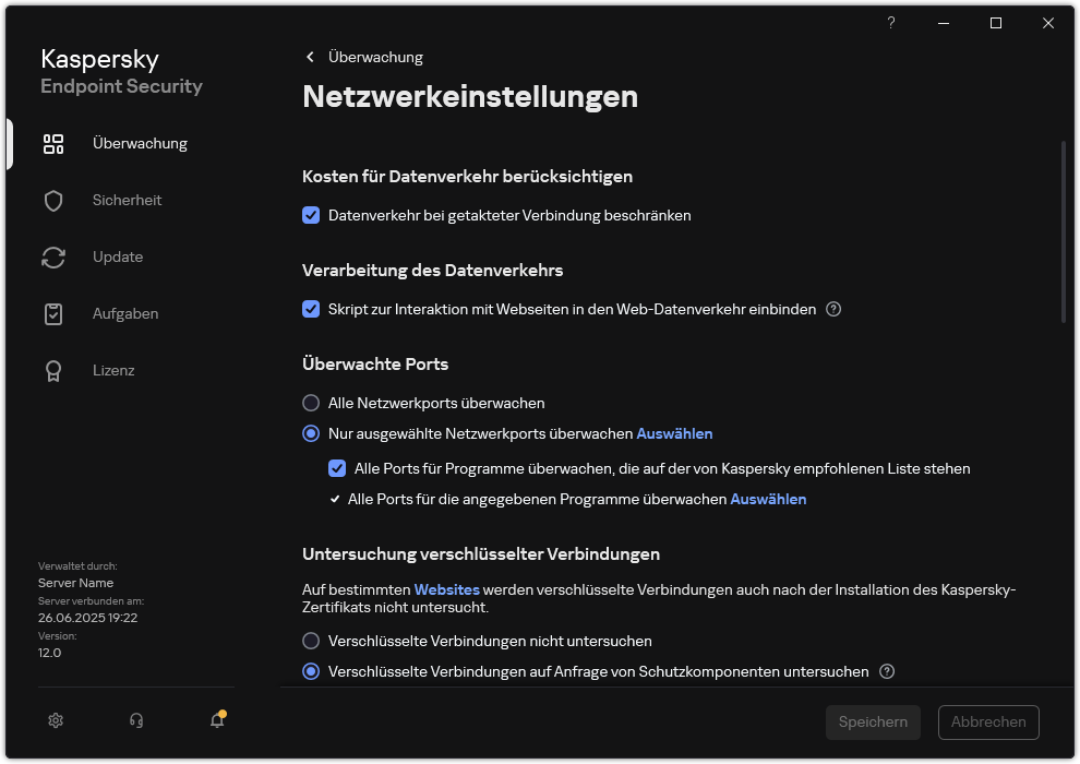 Fenster mit den Netzwerkeinstellungen für die App.
