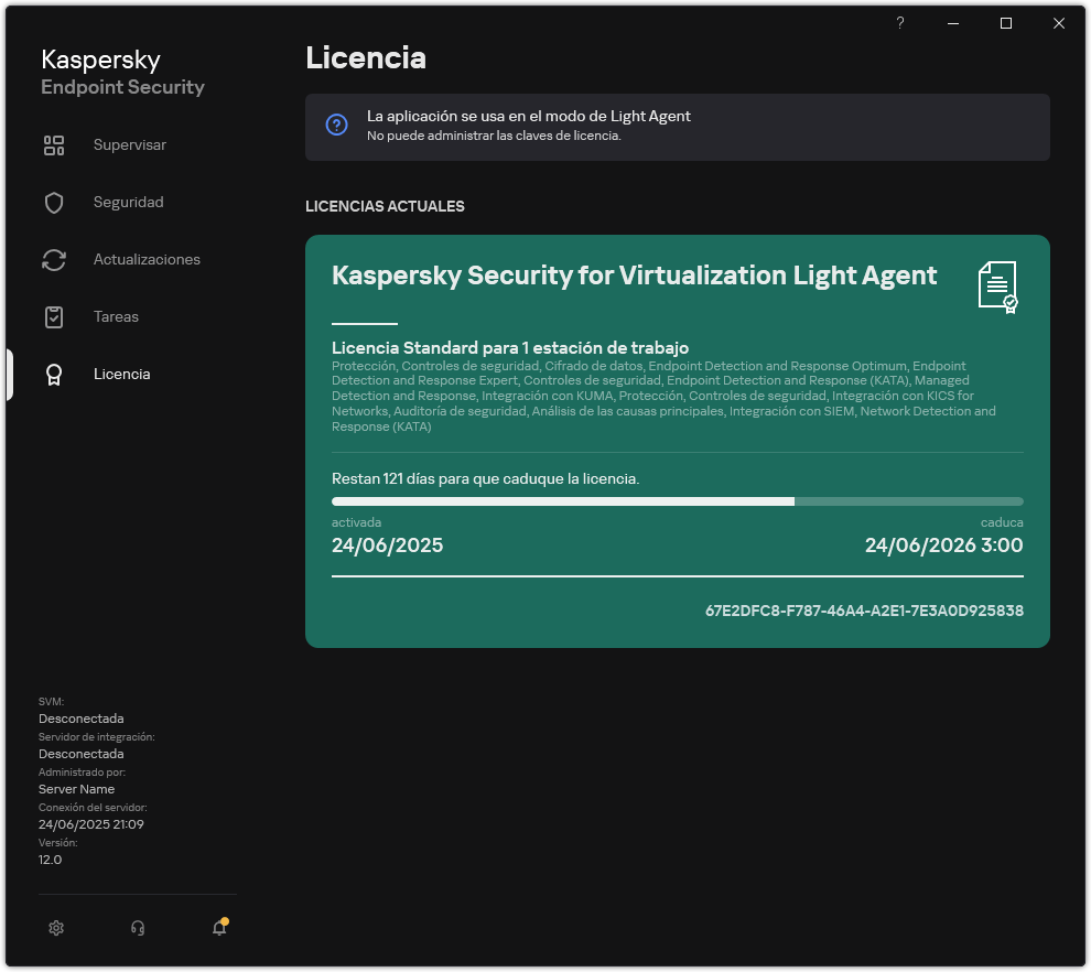 La ventana con la información de la licencia.