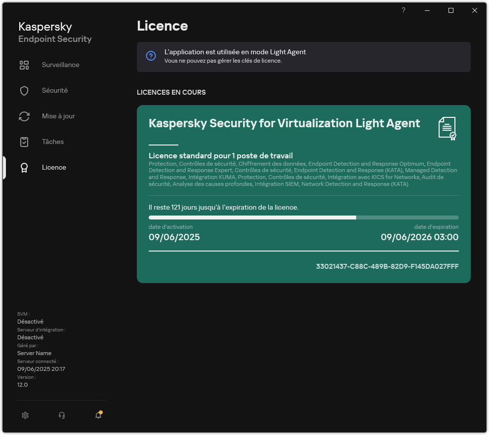 Fenêtre avec les informations sur la licence.