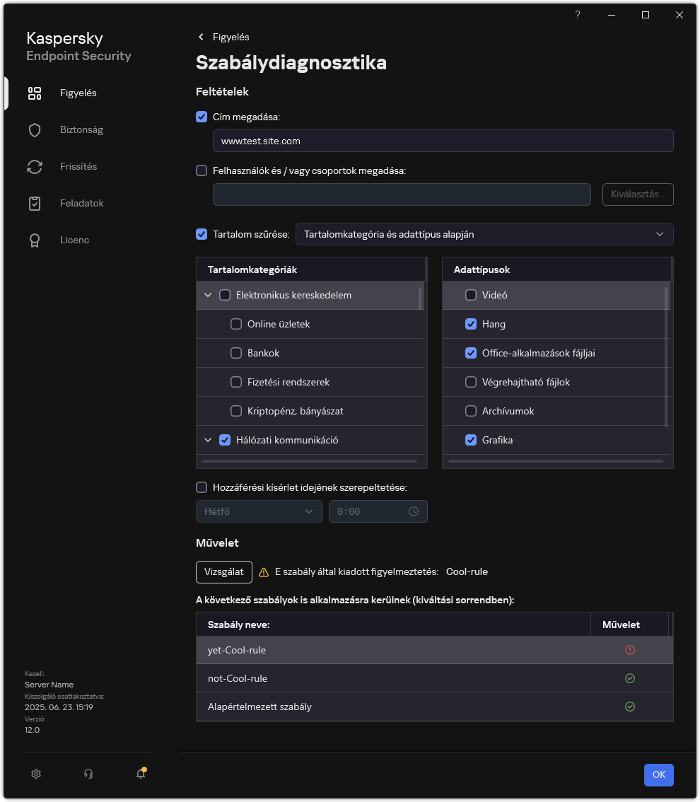 Webes erőforrás teszteredményei ablak.
