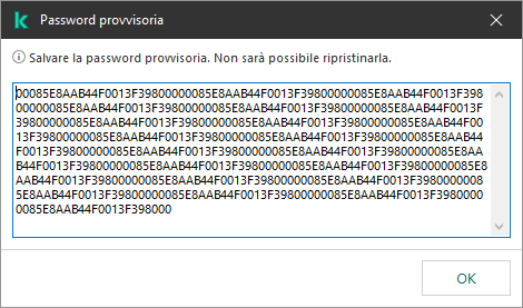 Una finestra con una password provvisoria.