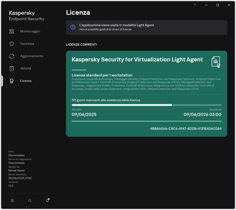 La finestra con le informazioni sulla licenza.