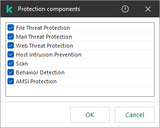 A window with the list of application components. The exclusion applies to the operation of selected components only.