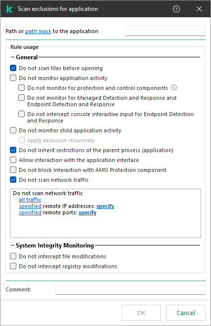 A window with a field for entering the path to a file or folder. Masks can be used.