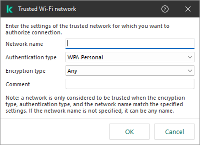 The window contains the settings of the trusted Wi-Fi network.