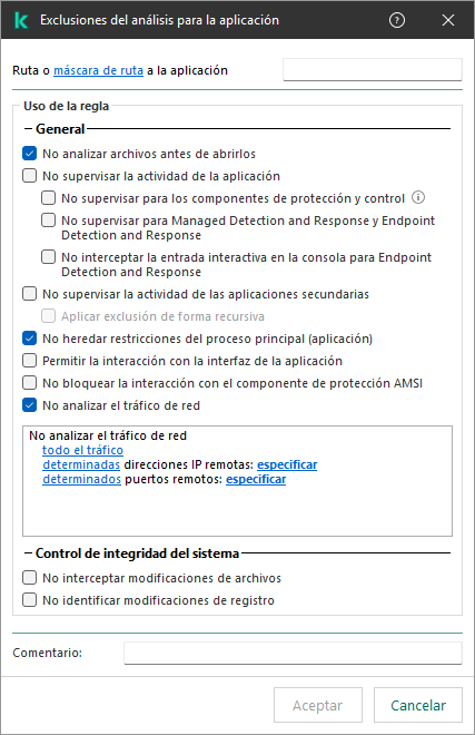 Una ventana con un campo para introducir la ruta a un archivo o carpeta. Se pueden usar máscaras.