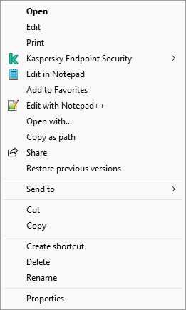Menú contextual del archivo.