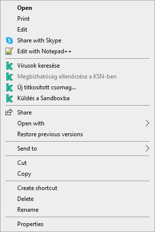 Fájl helyi menüje.