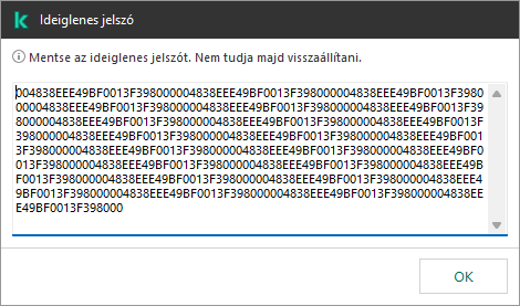 Egy ablak ideiglenes jelszóval.