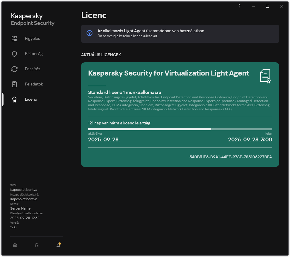 A licencinformációkat tartalmazó ablak.